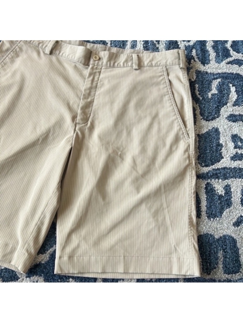 Nike Men’s Dri Fit Nylon Golf Shorts Sz 36 Striped Khaki White Stretchy - Picture 3 of 11